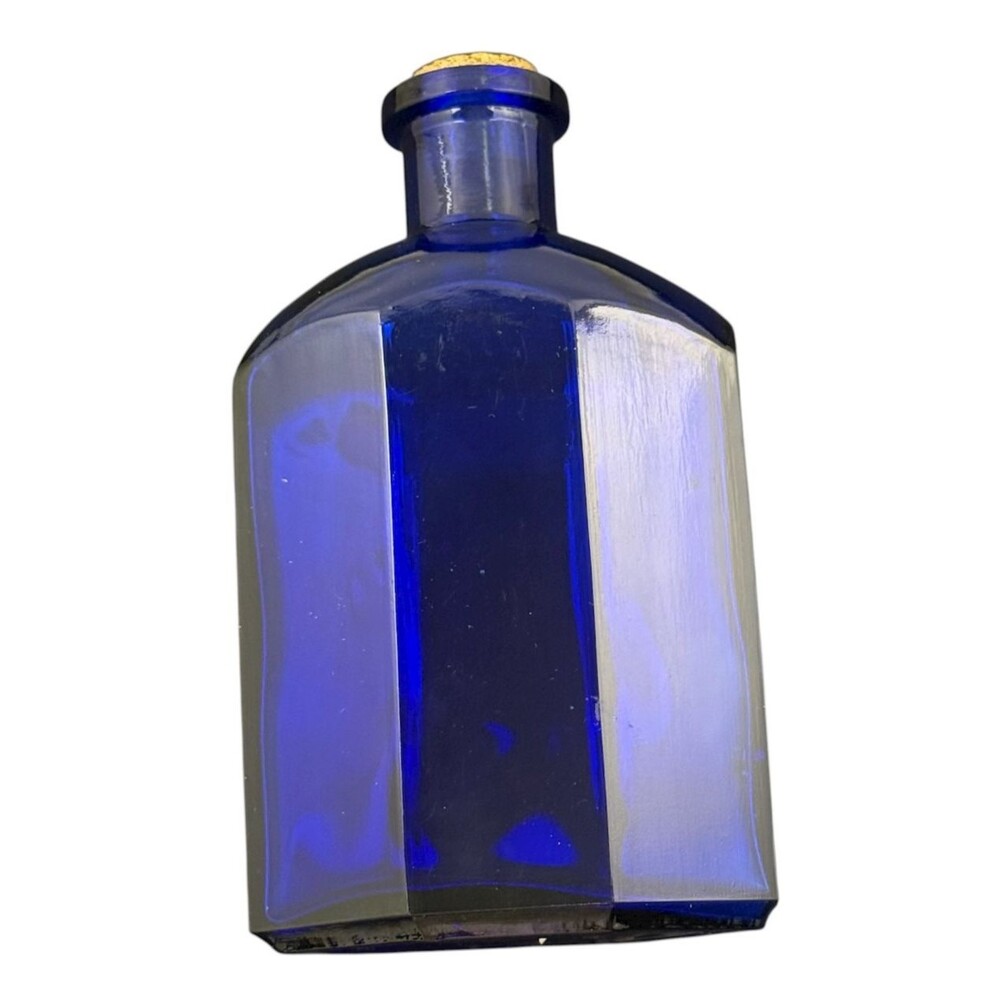 Pier 1 Vintage Cobalt Blue Glass Bottle Faceted Cork Mid Century Mediterranean